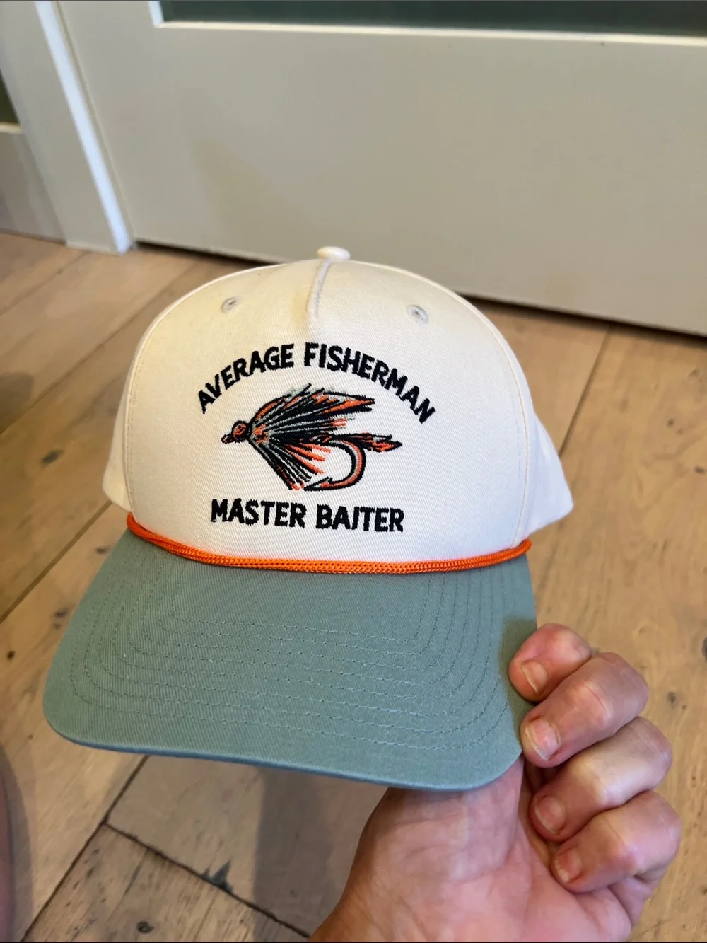 Average Fisherman Master Baiter Patch Cap - Cream & Olive with Orange Trim
